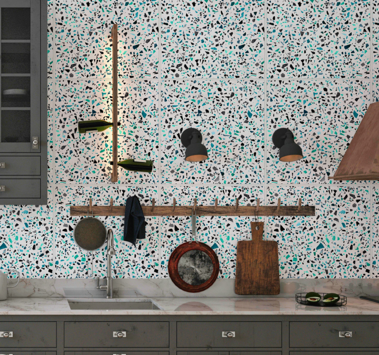 carta da parati cucina motivo terrazzo blu - TenStickers