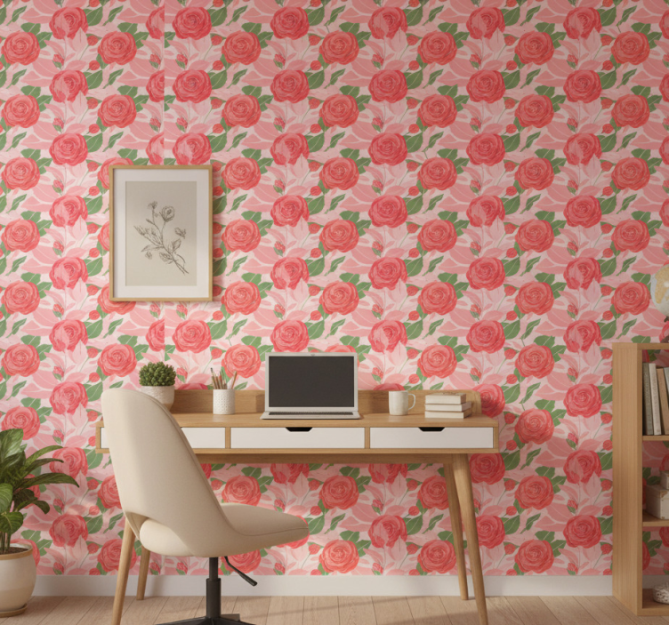 Carta da parati ufficio rose su sfondo rosa - TenStickers
