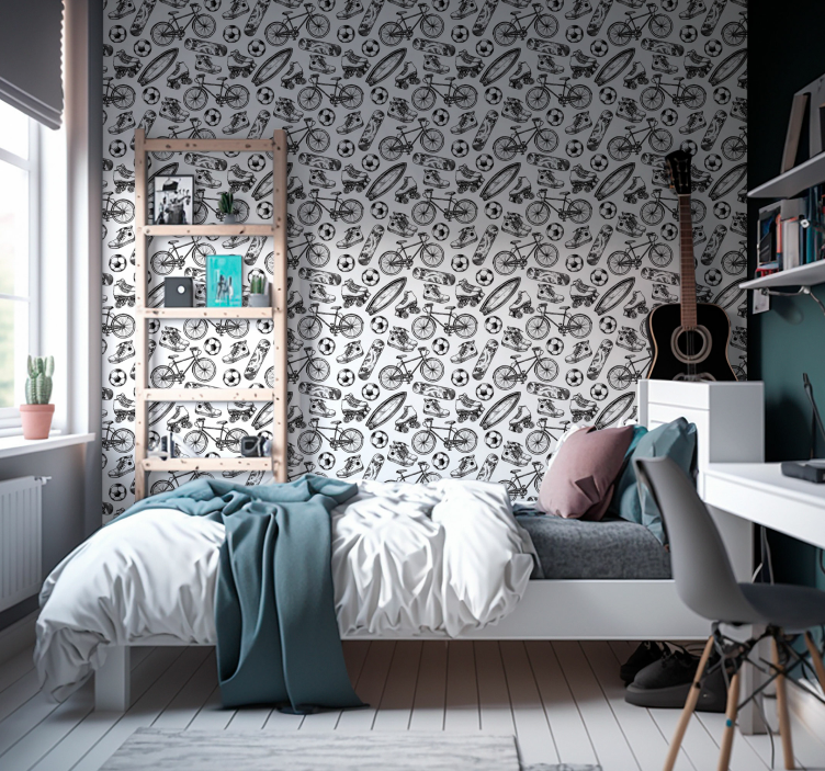 Carta da parati retrò scarabocchi sportivi - TenStickers