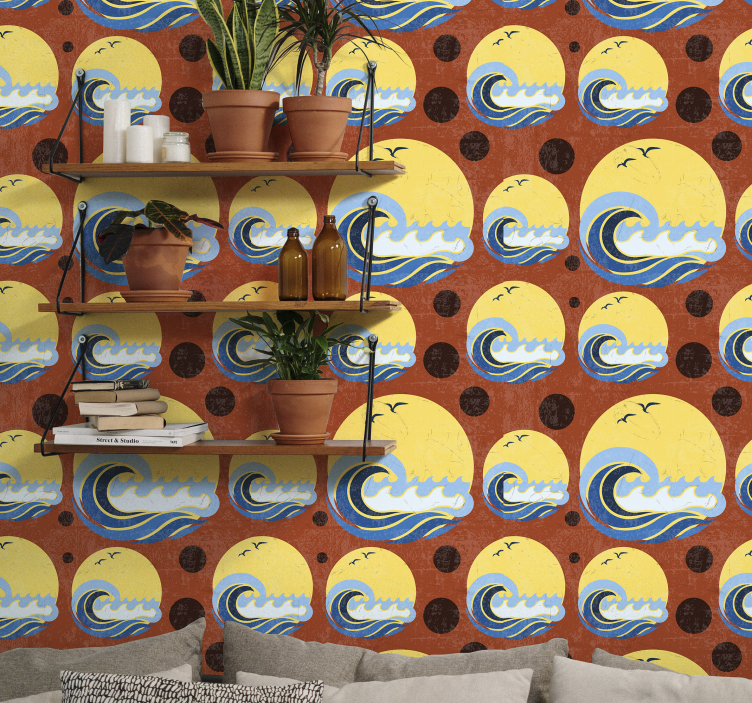 Carta da parati geometrica Sole, spiaggia e onda - TenStickers