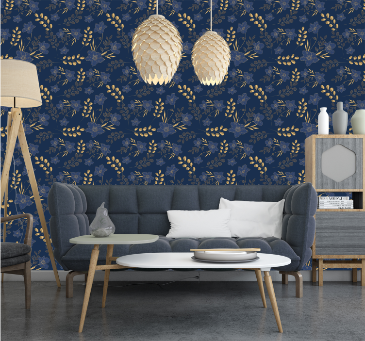 Carta da parati Navy UK motivo fiori dorati - TenStickers