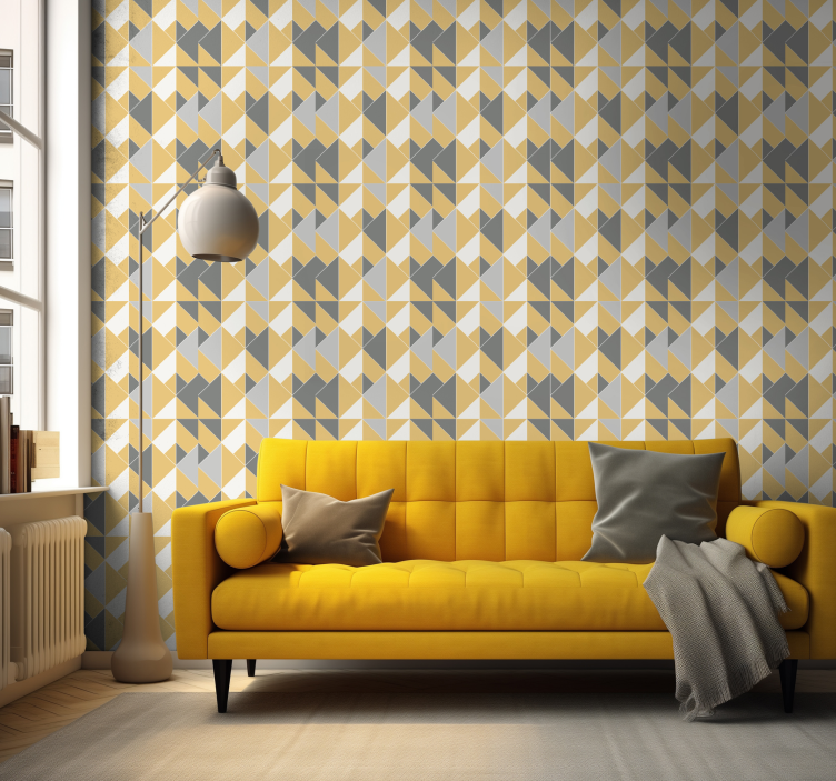 Carta da parati triangoli modello giallo e grigio - TenStickers