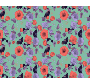 Carta da parati floreale papaveri blu e rossi - TenStickers