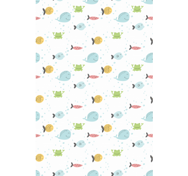 Carta da parati cameretta pesci colorati su sfondo bianco - TenStickers