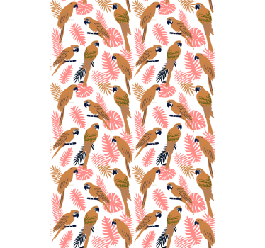 Carta da parati cameretta pappagalli arancioni e fiori rosa - TenStickers