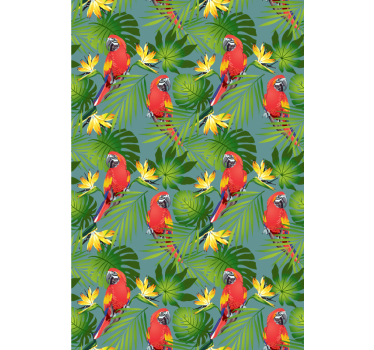 Carta da parati cameretta pappagalli e foglie tropicali - TenStickers