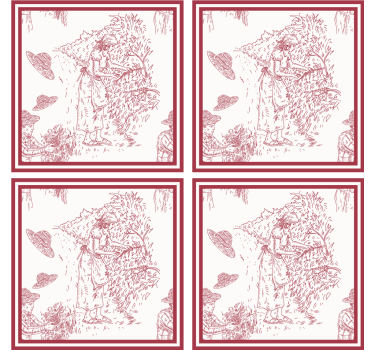 Carta da parati vintage illustrazione scena rustica - TenStickers