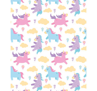 Carta da parati cameretta unicorni e nuvole - TenStickers