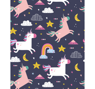 Carta da parati cameretta unicorni e stelle - TenStickers
