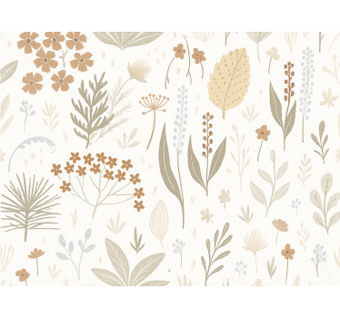 Carta da parati foglie fiori selvatici tonalità terra - TenStickers