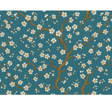 Carta da parati floreale fioritura d'oro teal - TenStickers