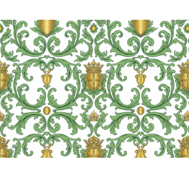 Carta da parati barocco verde e oro ornato - TenStickers