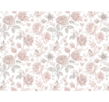 Carta da parati floreale schizzo di rosa vintage - TenStickers