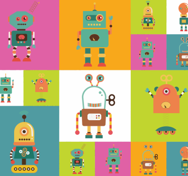 Carta da parati cameretta neonato robot colorati - TenStickers
