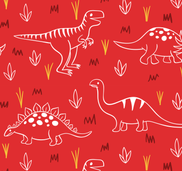 Carta da parati con animali Dinosauri disegnati su rosso - TenStickers