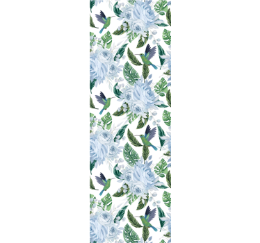 Carta da parati floreale disegno floreale di colibrì - TenStickers
