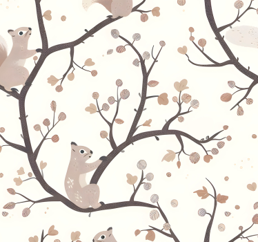 Carta da parati neonato motivo scoiattoli beige - TenStickers