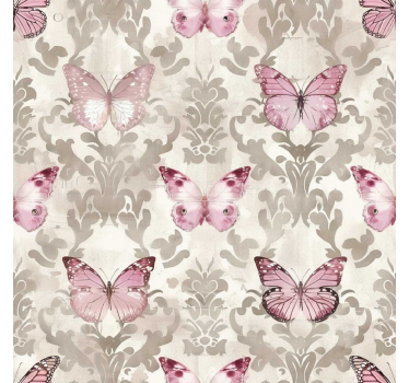 Carta da parati barocco motivo farfalle rosa - TenStickers