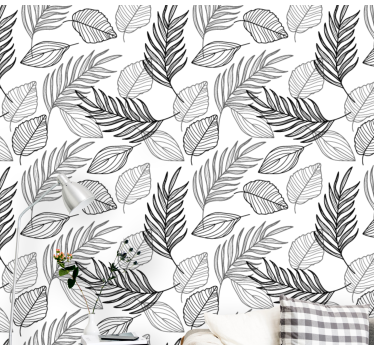 Carta da parati con foglie in bianco e nero - TenStickers