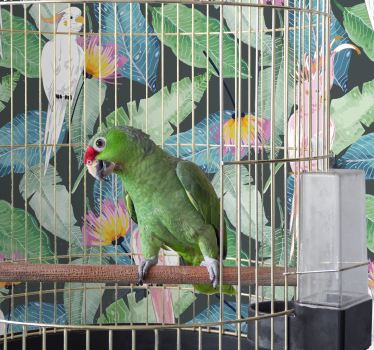 Carta da parati con uccelli tropicali e foglie - TenStickers