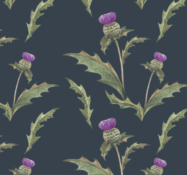 Carta da parati a fiori Cardo scozzese verde e viola - TenStickers