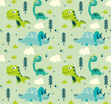 Carta da parati con sfondo verde e dinosauri - TenStickers