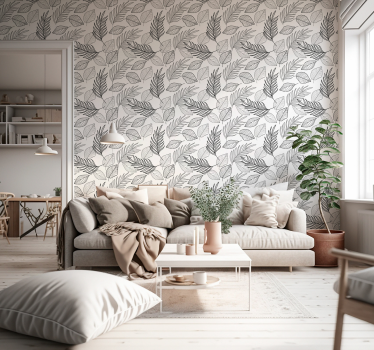 Carta da parati con foglie in bianco e nero - TenStickers