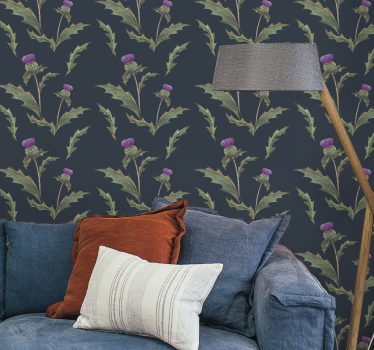 Carta da parati a fiori Cardo scozzese verde e viola - TenStickers