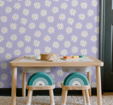 Carta da parati a fiori Fiori bianchi semplici su lila - TenStickers