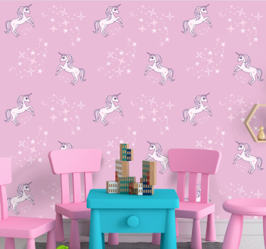 Carta da parati cameretta unicorni rosa stellati - TenStickers