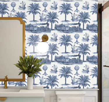Carta da parati barocco palme e treni blu - TenStickers