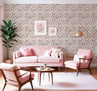 Carta da parati barocco motivo farfalle rosa - TenStickers