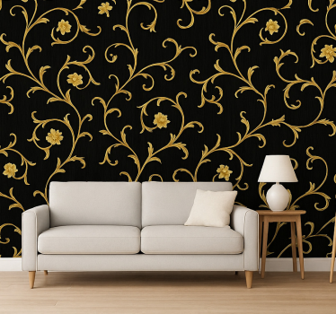 Carta da parati barocco rotolo d'oro notte nera - TenStickers