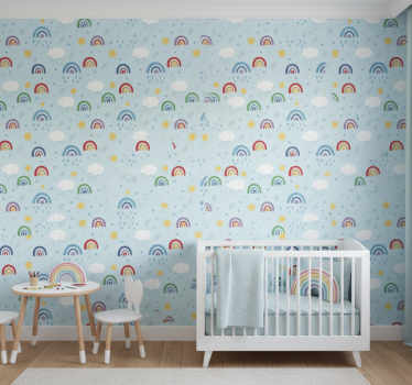 Carta da parati cameretta arcobaleni e nuvole blu - TenStickers
