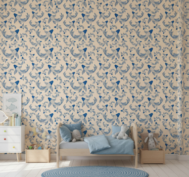 Carta da parati cameretta pesci blu su sfondo beige - TenStickers