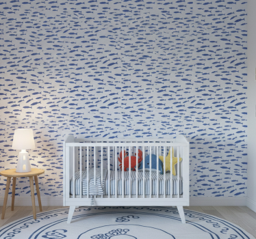 Carta da parati cameretta pesci blu su sfondo bianco - TenStickers