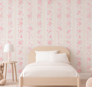 Carta da parati cameretta strisce floreali retro rosa - TenStickers