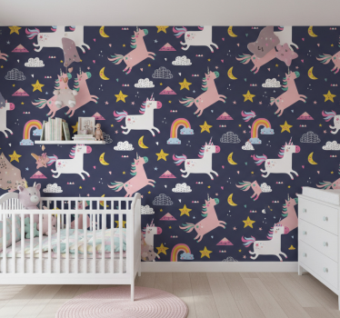 Carta da parati cameretta unicorni e stelle - TenStickers