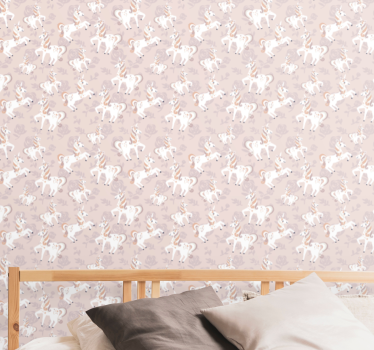 Carta da parati cameretta Unicorno rosa e alto con fiori - TenStickers
