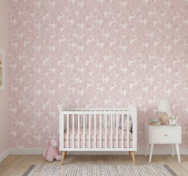 Carta da parati cameretta unicorno rosa e fiori - TenStickers