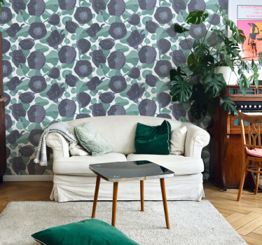 Carta da parati con fiori blu e verde acqua - TenStickers