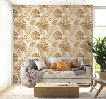 Carta da parati foglie motivo grandi foglie beige - TenStickers