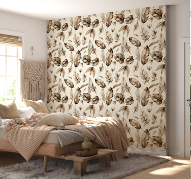 Carta da parati foglie motivo foglie beige - TenStickers