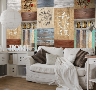Carta da parati effetto legno stile lettering ispirato - TenStickers
