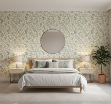 Carta da parati effetto pietra crema floreale verde - TenStickers