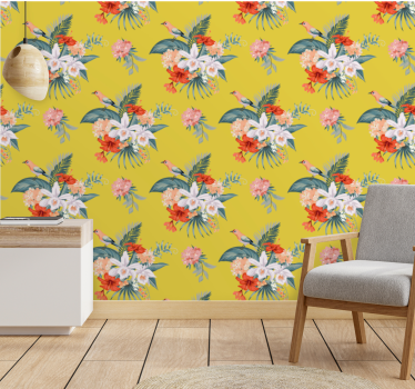 Carta da parati floreale bouquet su sfondo giallo - TenStickers