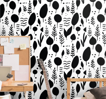 Carta da parati foglie collezione in bianco e nero - TenStickers