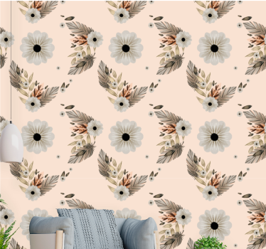 Carta da parati floreale composizione di fiori e foglie - TenStickers