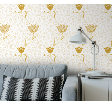 Carta da parati floreale design floreale dorato - TenStickers
