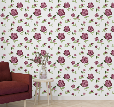 Carta da parati floreale disegno con motivo rosa - TenStickers